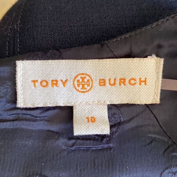 Tory Burch 10 Wool Blend Evelina Sheath Dress Navy Blue Gold Detail - Picture 6 of 8